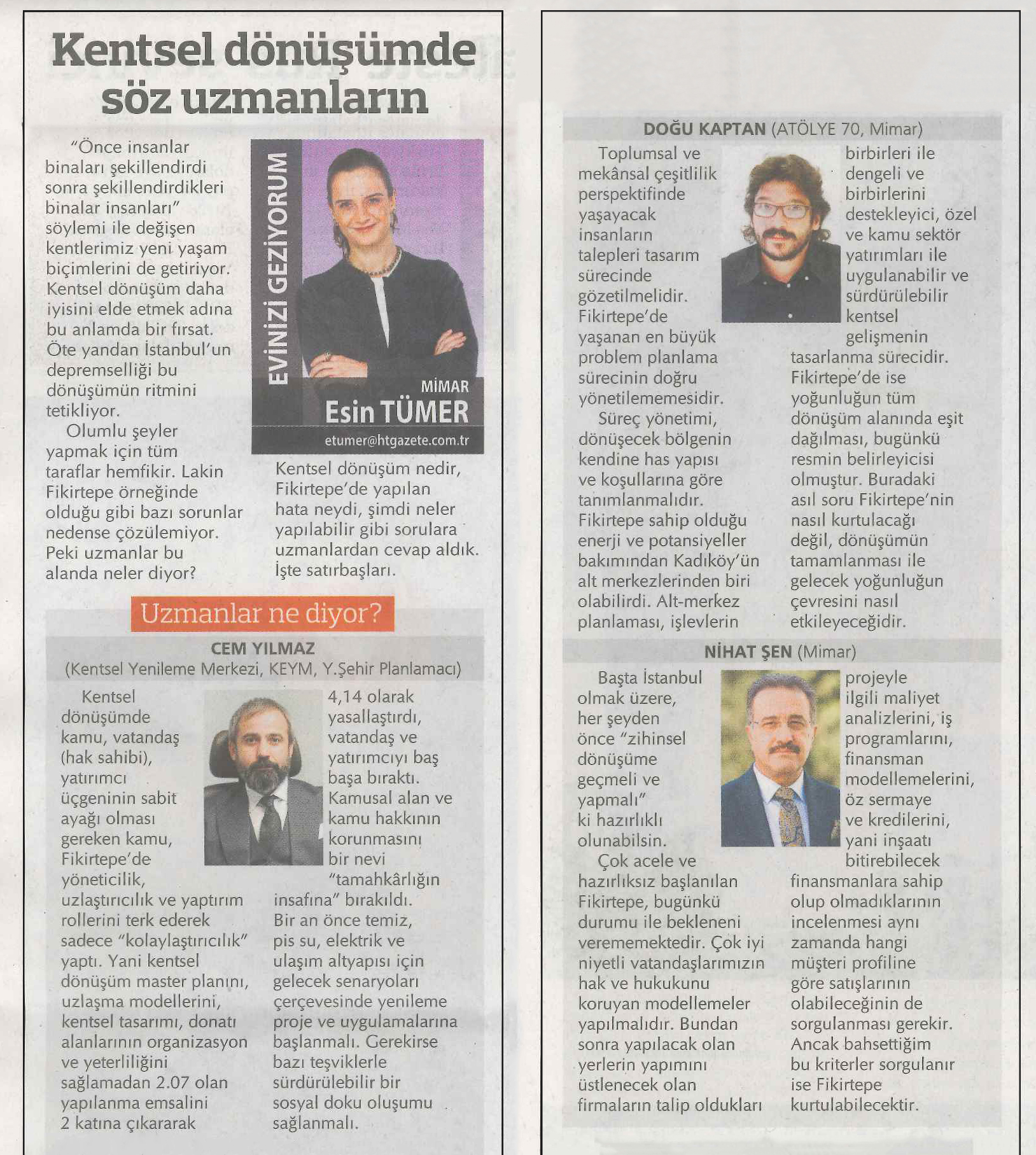 Köşe Yazısı: Kentsel Dönüşümde Söz Uzmanların